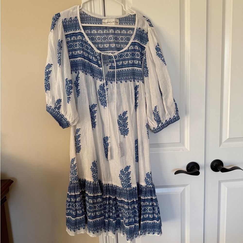 NWOT Daughters of India Blue and White Midi Dress